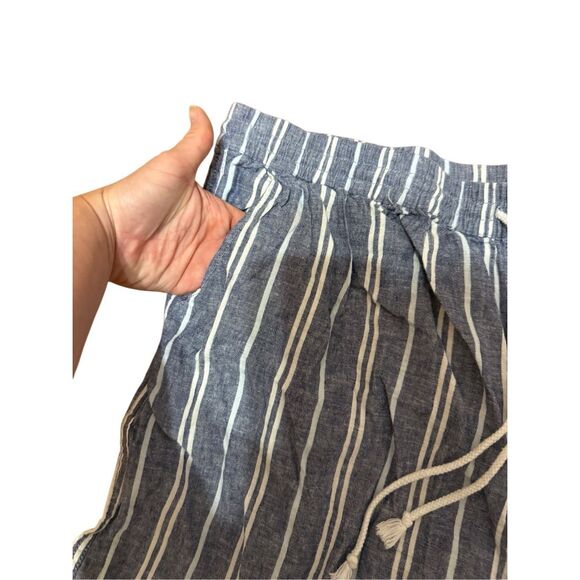 BeachLunchLounge Womens Linen Blend Blue White Striped wide Leg Cropped Pull-on - Picture 5 of 8
